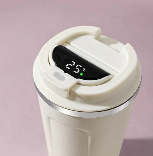 Cana termica, Zola, 500 ml, termos din otel inoxidabil si plastic, afisaj LED temperatura, 8.5x16 cm, alb Cana termica, Zola, 500 ml, termos din otel inoxidabil si plastic, afisaj LED temperatura, 8.5x16 cm, alb